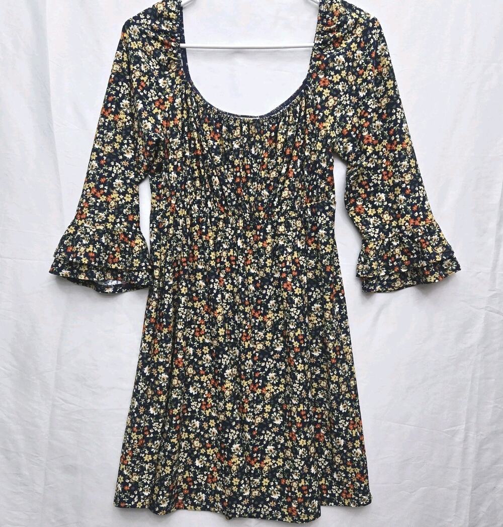 Milkmaid Whimsygoth Boho Cottagecore Ruffled Sleeves Floral Mini Dress Sz M